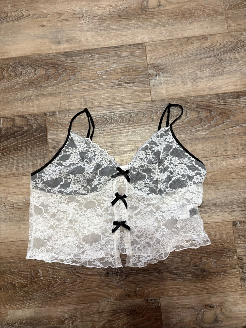 SHEIN White Lace Camisole with Black Trim